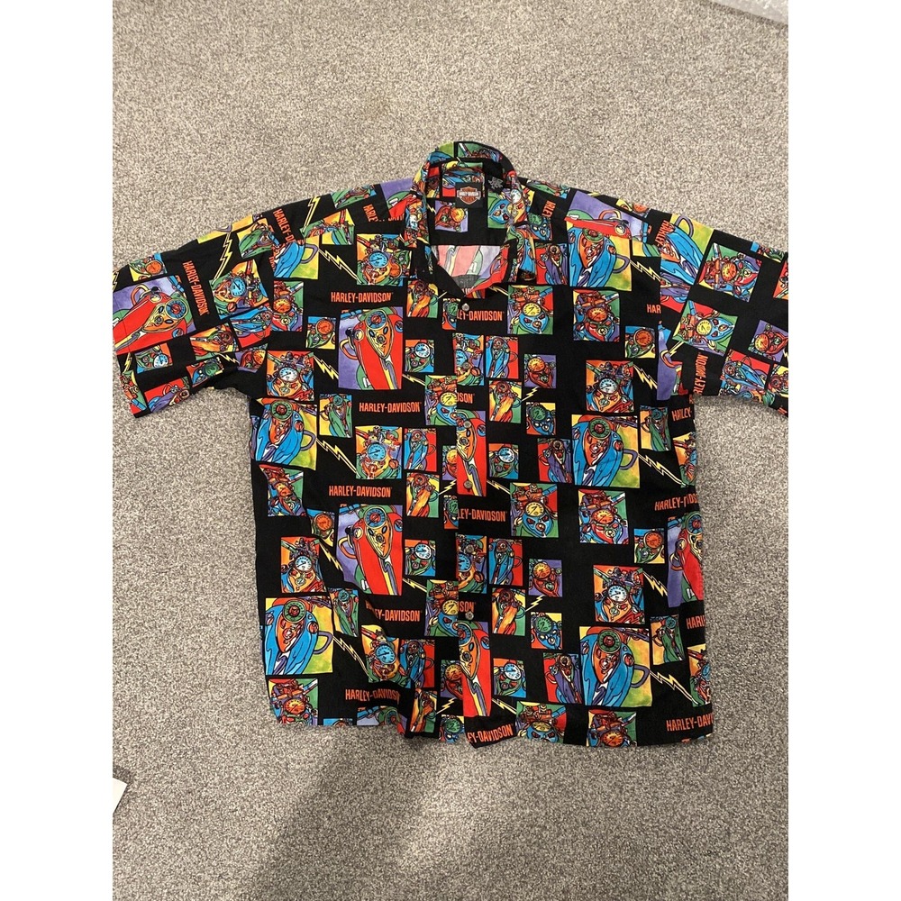 Vintage 90s Harley davidson button up hawiian shirt size XL